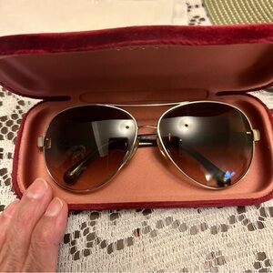CHANEL Gold and Brown Aviator Sunglasses